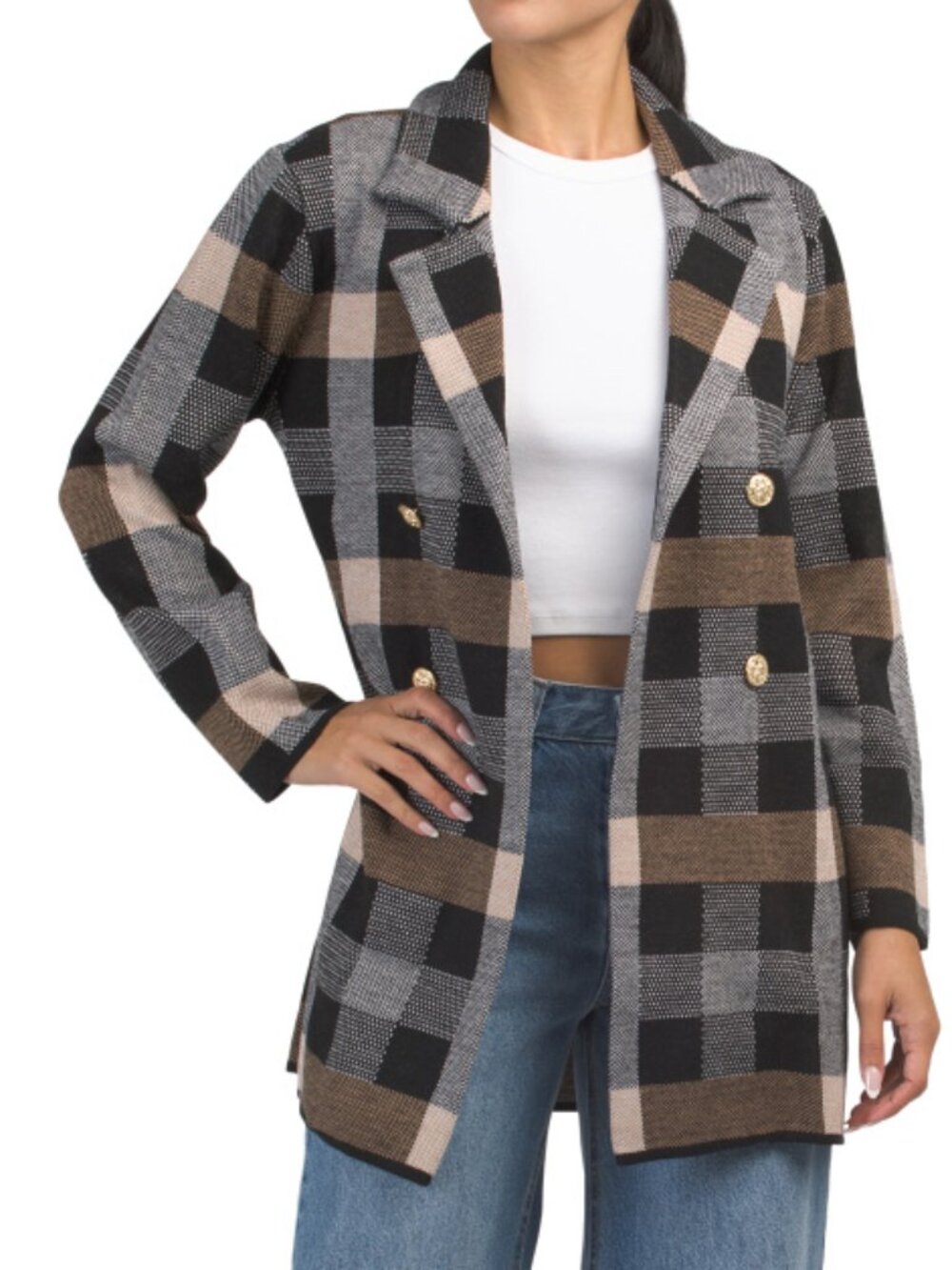 ANNE KLEIN Long Sleeve Faux Double Breasted Coatigan